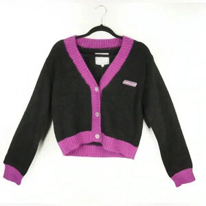 NWT Rolling Acid Knit Purple Black Mohair Wool Cardigan Sweater